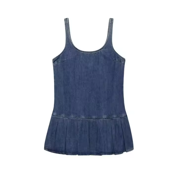 Vestido Plisado para Mujer OUWU Cuello Redondo, Sin Mangas, Cinturón, Dobladillo Suelto, Cremallera Invisible, Minifalda, Primavera Y Verano - 1