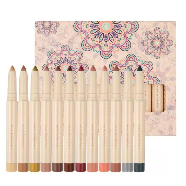 Juego de lápices para sombra de ojos, 12 piezas, maquillaje mate, resistente al agua, barra abrillantadora, crayón, MOCA del desierto, color Beige y dorado - 1