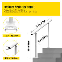 SucceBuy Pasamanos de escalera para exteriores de 4 pies, barandilla de aluminio blanco ajustable de 34 pulgadas de 0 a 60 grados para jardín - details 1