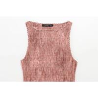 Primavera Y Verano Nuevo Temperamento Pecho Elástico A Cuadros Frescos Cuello Redondo Sin Mangas Vestido largo Midi - details 1