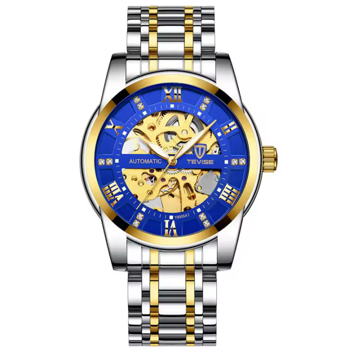 Si Reloj mecánico de moda para hombre Reloj de pulsera con banda de acero esqueleto - 1