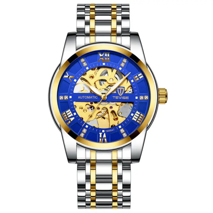 Si Reloj mecánico de moda para hombre Reloj de pulsera con banda de acero esqueleto - 1