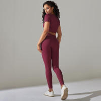 Conjunto de Yoga sin Costuras Leggings de Cintura Alta Top de Manga Corta Top Corto - details 11