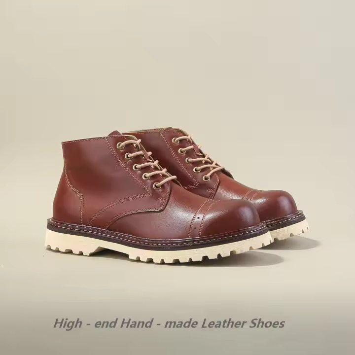 Botas retro casuales de media caña, botines de piel de vaca, zapatos de cuero de moda, botas de trabajo. - 1