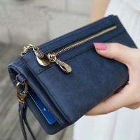 Cartera de Mujer de Cuero con Pulido Dull de Gran Capacidad Billetera de Doble Cierre Clutch Wristlet Cartera de Teléfono Monedero Porta Tarjetas Multiporo - details 2