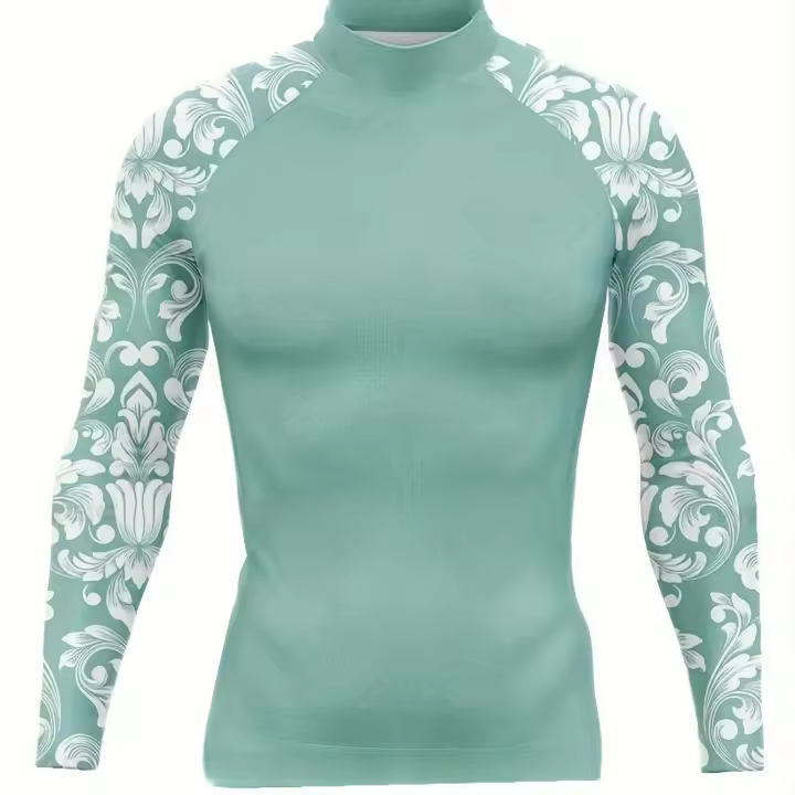 Protección solar para hombres, parte superior de traje de baño de cuello alto, de secado rápido, elástica - 1