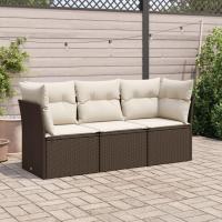 Set de Muebles de Jardín y Cojines 3 piezas, Sillas con Respaldo, Sofás Modulares, Asientos para Patio Terraza, Ratán Sintético Marrón - details 3