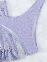 Conjunto de Bikini liso para mujer, bañador Sexy de malla de cintura alta, estilo playero, traje de baño de 3 piezas con volantes para verano, 2023 - details 11