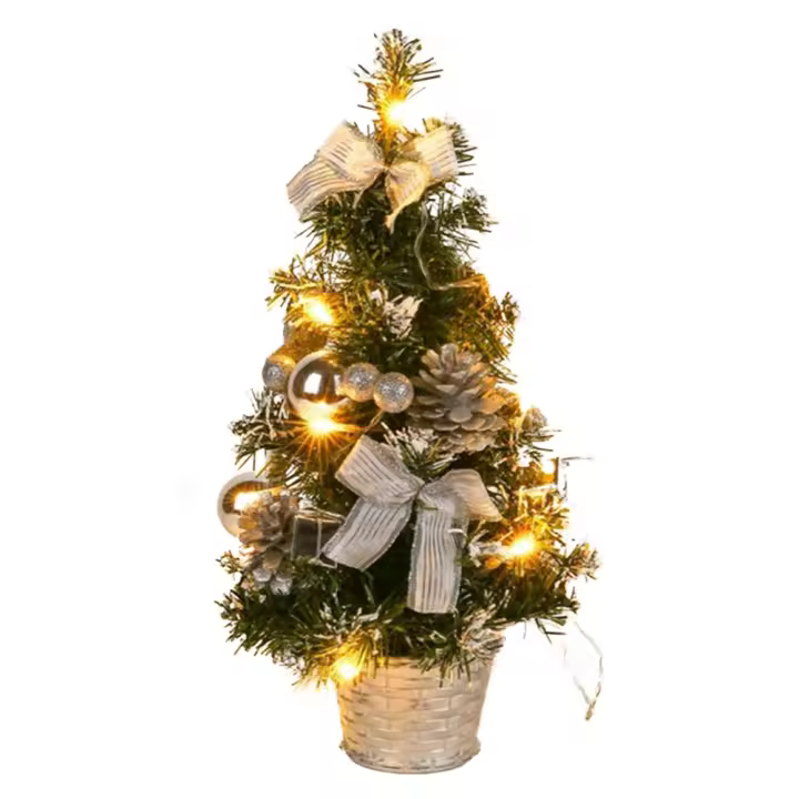 Árbol de Navidad de mesa artificial de 40 cm Mini árbol de decoración de Navidad con decoración de luz LED para el día de Navidad - 1