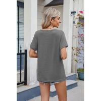 BUNO-2025 Nueva camiseta holgada de manga corta con cuello en V de Color sólido para mujer - details 24