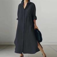 Vestido Casual para Mujer de Manga Larga Falda Irregular con Estilo Solidario y Cuello Suelto - details 12