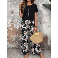 Conjunto de dos piezas de verano, suéter holgado versátil con cuello redondo estampado, atuendo informal para mujer - details 13
