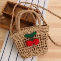 Bolsa de Playa Tejida de Cuerda de Papel Cereza 2025 Bolsa Oblicua de Hombro para Vacaciones al Mar - details 0