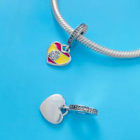 Abalorio de corazón brillante nivelado, Pulsera Original de Plata de Ley 925 para fabricación de joyas - details 7