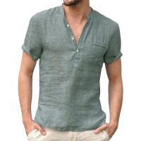 Camisas de lino con botones para hombre, camisa informal de manga corta para playa, hawaiana, para vacaciones, talla S-5XL - details 14