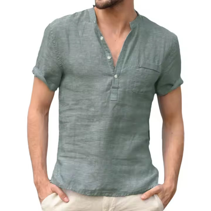 Camisas de lino con botones para hombre, camisa informal de manga corta para playa, hawaiana, para vacaciones, talla S-5XL - 1