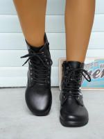 Botas altas con estampado bordado para mujer, botines Martin de punta redonda de talla grande, botas cortas planas con cordones, Otoño e Invierno - details 7