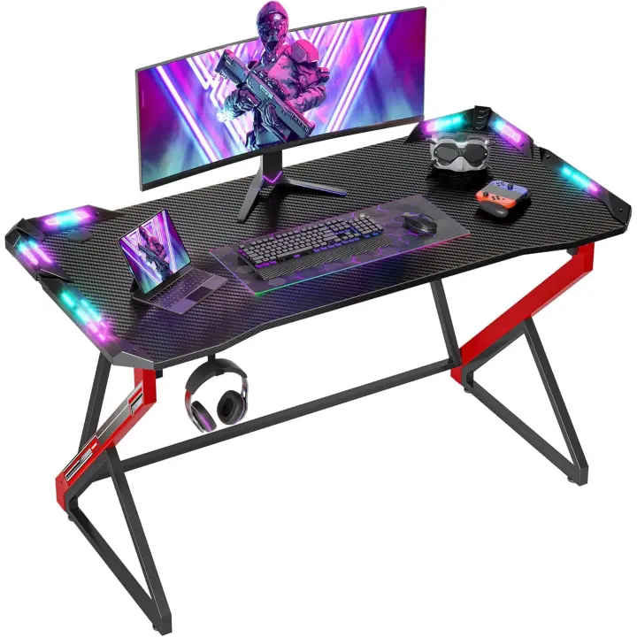 Mesa de Juegos Ergonómica con LED 100x60cm Marco Z de Fibra de Carbono Fácil de Montar - 1