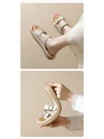 Zapatillas de suela gruesa con punta redonda para mujer, sandalias de punta abierta con hebilla de una pieza para mujer en verano - details 1