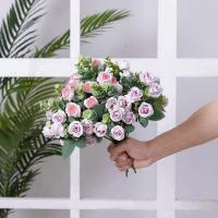 Rosa de seda Artificial de 10 cabezas, ramo de eucalipto y peonía blanca simulada, decoración de boda, flores falsas, decoración de jardín y hogar - details 12