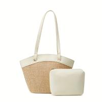 Bolso de Paja Tejido con Cierre Magnético Bolso de Playa para Mujeres, Color Bloqueado, Perfecto para Vacaciones en la Playa/Diversión en el Mar Incluye un Bolso Pequeño - details 5