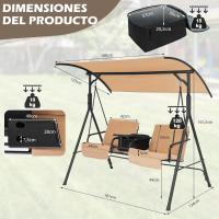 Balancin Jardin Exterior de 2 Personas, Bolsa Térmica, Columpio de Jardín con Toldo Ajustable y Cojines Extraíbles, Balancin de Jardin Balcón Patio, 181 x 124 x 161,5 cm (Marrón) - details 2
