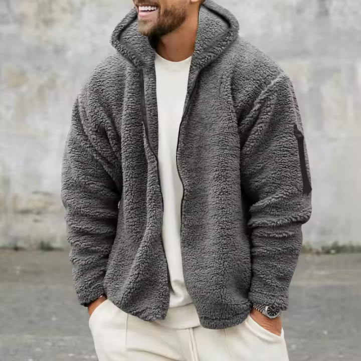Chaqueta de forro polar ártico de doble cara con capucha y cremallera para hombre, prendas de vestir exteriores, ropa de casa, Sudadera con capucha cálida, otoño e invierno, nuevo - 1