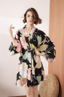 Camisón fino de algodón y seda para mujer, ropa de dormir de manga larga con estampado de flores, novedad, Primavera - details 0