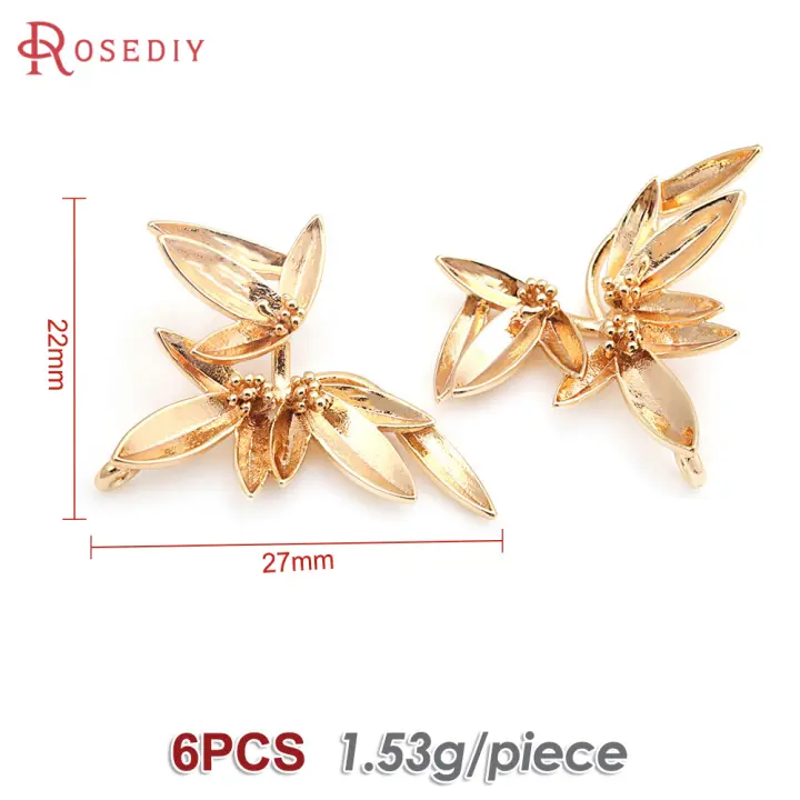 6 uds., 27x22MM, 18K, Color dorado, latón, hojas de árbol, colgantes, suministros para hacer joyería Diy de alta calidad, collar, pendientes - 1