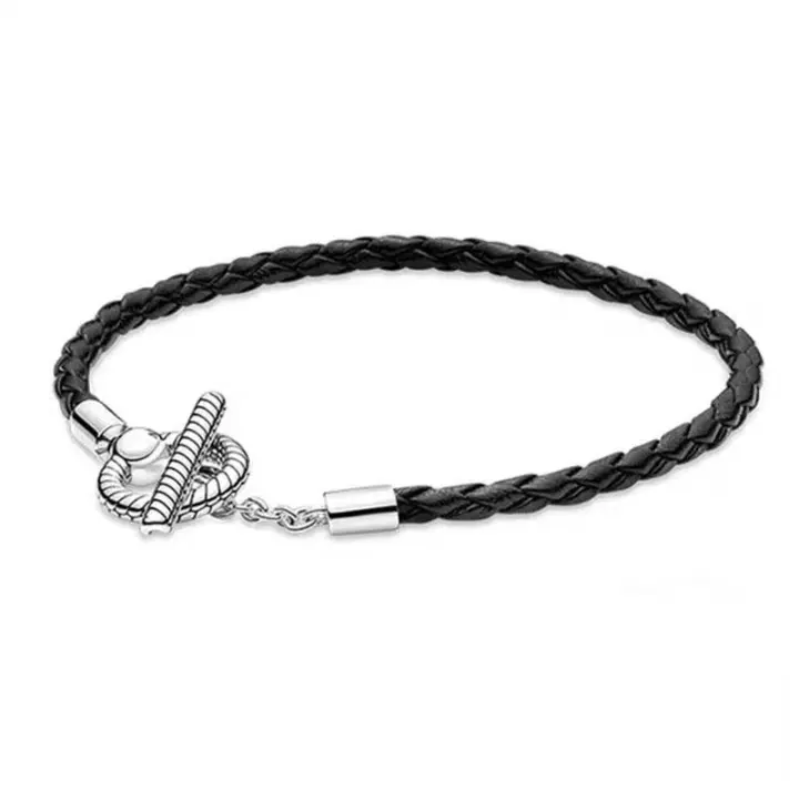 Pulsera con cierre de barra en T de piel de becerro Moments 591675 Pulsera trenzada C01 - 1