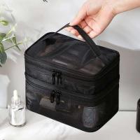 Bolsa organizadora de maquillaje grande para mujer, almacenamiento de cosméticos de viaje de malla transparente a la moda, artículos de tocador de 1/2/3 capas - details 5