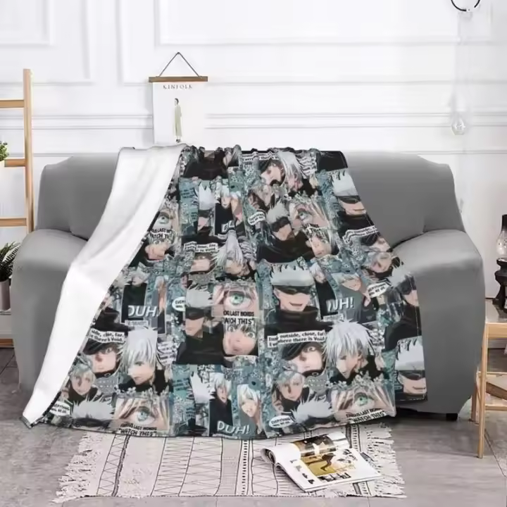 Gojo Satoru Collage Manga mantas Coral polar felpa verano Jujutsu Kaisen manta suave para sofá Oficina ropa de cama - 1