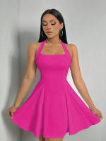 Vestido corto de verano con cuello Halter para mujer, vestido de verano con cintura acampanada, Y2K - details 11