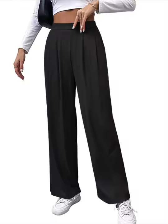 Pantalones de pierna ancha de cintura alta para mujer Ropa casual de primavera otoño - 1