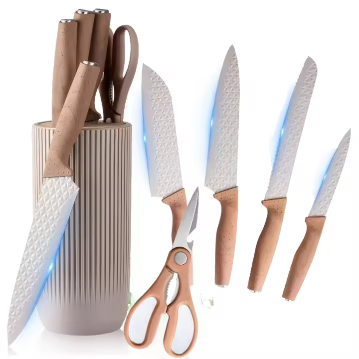 MDHAND Juego de Cuchillos de Chef de Acero Inoxidable 6 Piezas con Cuchillo de Pan, Santoku, Tijeras, Bloque de Cuchillos Universal Ergonómico - 1