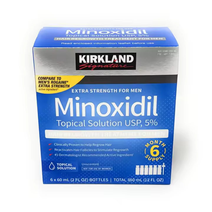 Minoxidil para hombres 5% extra fuerte para el crecimiento del cabello para hombres fLsbok, suministro para 6 meses de Kirkland Signature, paquete de 6 (botella de 2 oz) - 1