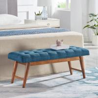 Moderno banco tapizado y acolchado con botón, para dormitorio, entrada, madera maciza, azul marino, 112 cm - details 10