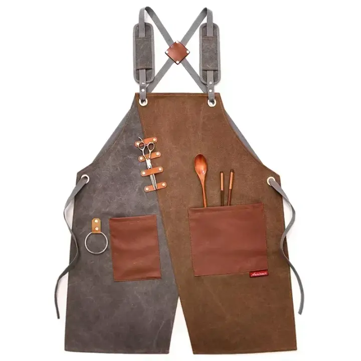 Delantal de lona para hombre y mujer, ropa de trabajo para camarero, restaurante, barbería, panadería, cafetería, jardinería, carpintero - 1