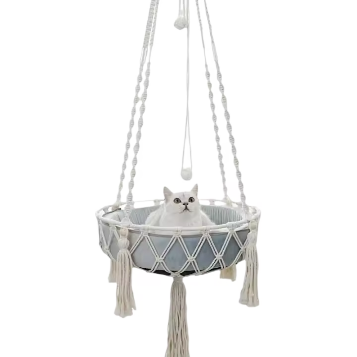 Nueva Hamaca Para Mascotas Gato Silla Colgante Tejida a Mano Con Alambre De Algodón Cesta Colgante Para Gatos Y Gatitos Juguete Colgante Para Interiores Suministros Para Mascotas - 1