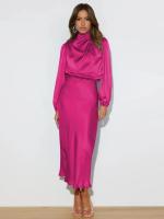 Primavera Verano nuevo vestido de manga larga de satén de gama alta vestido de noche elegante para mujer ropa de fiesta vestidos de celebridades - details 36