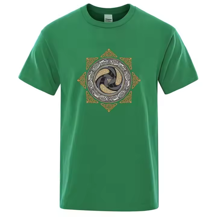 Camiseta casual de manga corta de algodón con estampado vikingo retro básico para hombre Top de verano - 1