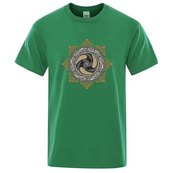Camiseta casual de manga corta de algodón con estampado vikingo retro básico para hombre Top de verano - 1