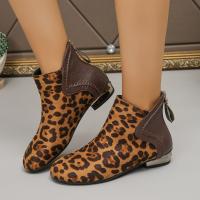 Botas cortas con estampado de leopardo para mujer, botas planas de tacón bajo de talla grande, novedad de Otoño de 2024 - details 4