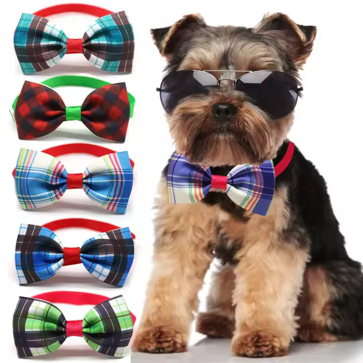 Corbata de Perro y Gato con Diseño de Cuadro Ajustable 20 Piezas Accesorios de Aseo para Mascotas Pequeñas - 1