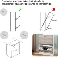 Mueble zapatero de 12 pares - Estantería de gran capacidad para vestíbulo o pasillo - (ancho) 60 x (profundidad) 24 x (alto) 80 cm - Madera clara blanca - details 81