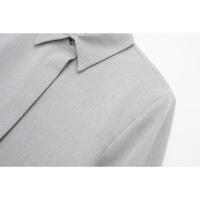 OUWU- Conjunto De 2 Piezas A La Moda Para Mujer, Camisas Grises Con Cuello De Solapa Y Pantalones Cortos Con Cremallera Lateral Vintage, Conjunto De Pantalones Cortos Elegantes Para Mujer - details 7