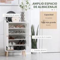 Zapatero Estrecho con 2 Puertas Mueble Zapatero con Estante Abierto y Estantes Ajustables para 15 Pares de Zapatos para Pasillo Entrada 60x33x100 cm Blanco - details 3