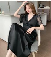 Ropa de dormir Sexy de encaje de seda helada para mujer, camisón de boda rojo de manga corta con cuello en V y almohadilla para el pecho, chino anual de verano - details 32
