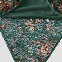 Vintage temperamento floral encaje aros ver a través de manga larga slim hottie interior mono verde - details 2
