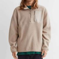 Jersey de Sherpa de cuarto beige para hombre, sudadera con capucha holgada y gruesa, camisa deportiva marrón sólido con cremallera 1/4 - details 7